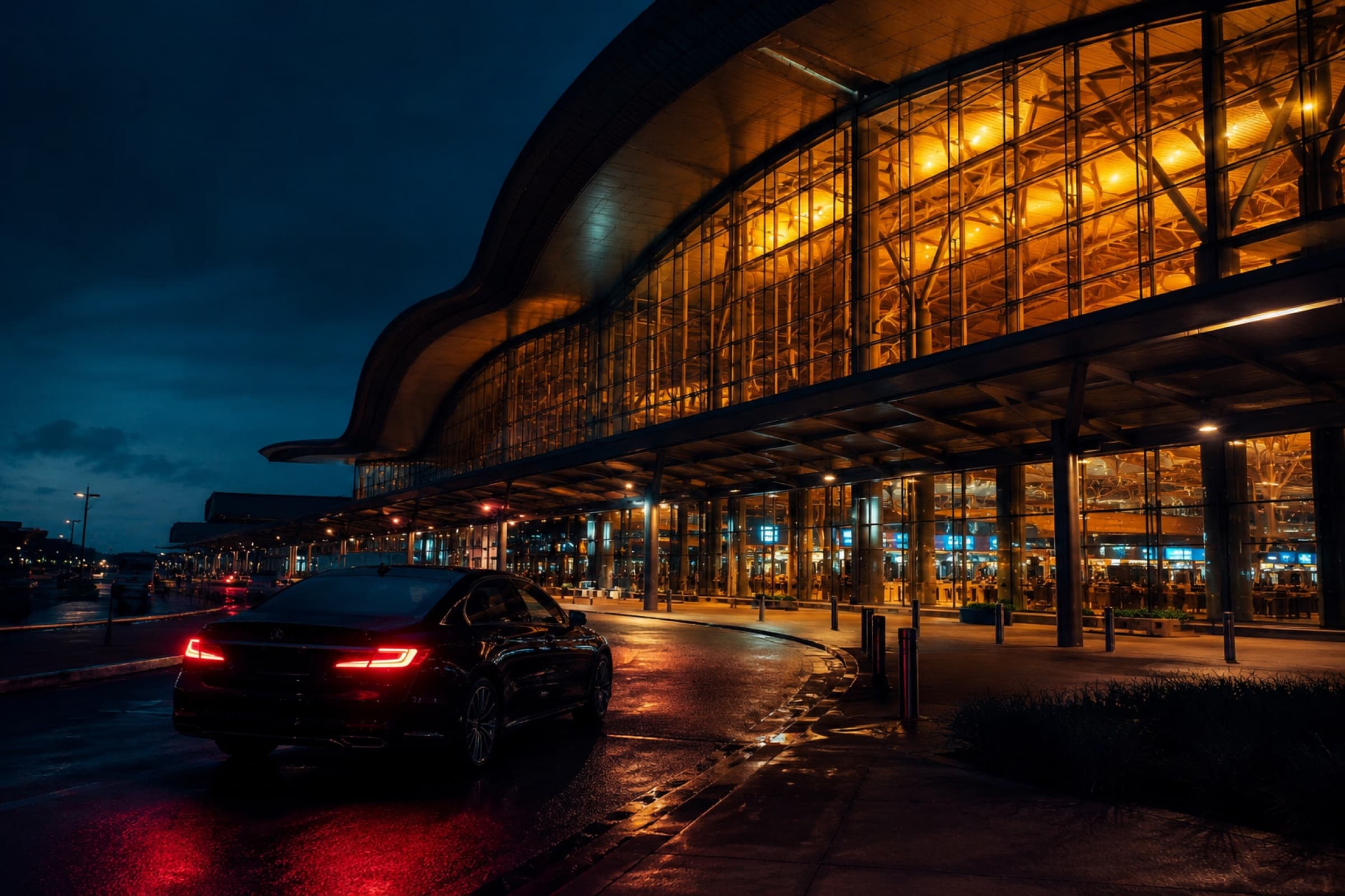 Mașină WYS la terminalul aeroportului, noaptea